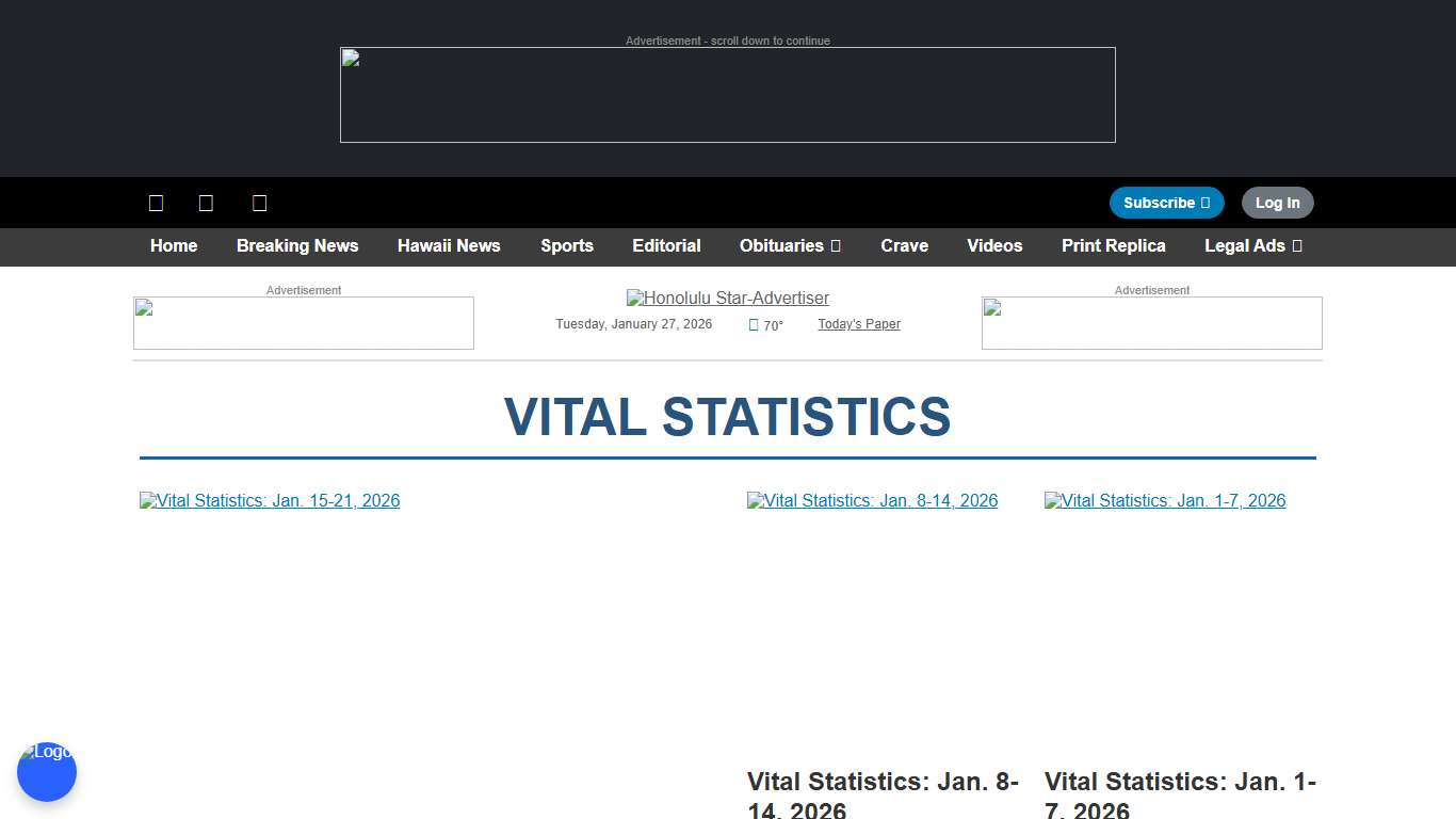 Hawaii Vital Statistics Honolulu Star-Advertiser